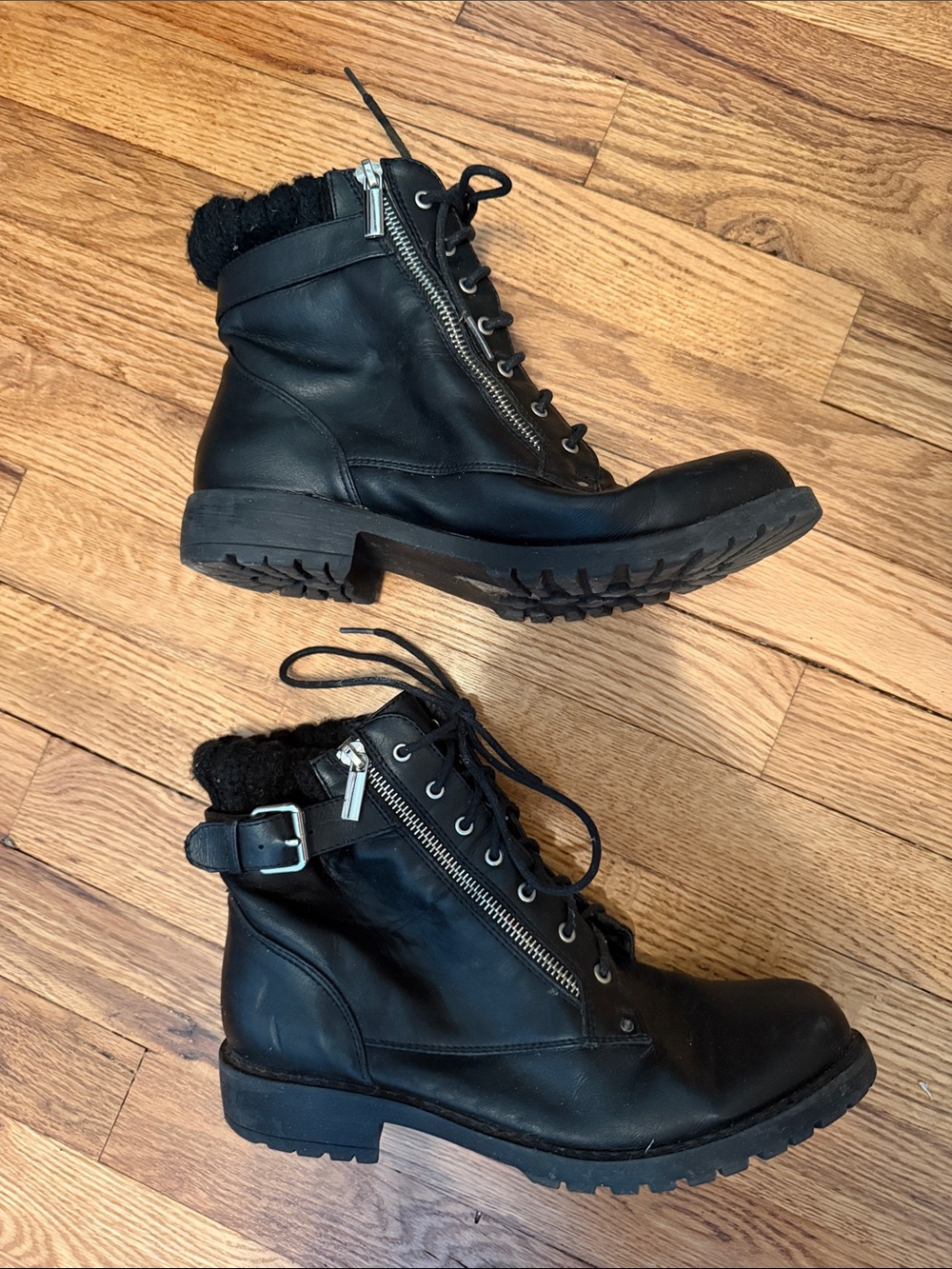 Shoe Dazzle Black Lace-Up Ankle Boots with Side Zippers